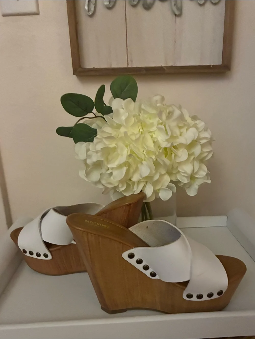 White Women's Wood Wedge Slide Sandals - Unbranded